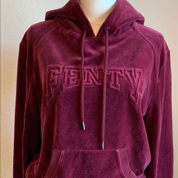 Puma by Fenty Rihanna XL Women's Velour Burgundy Hoodie Excellent Condition - Picture 2 of 10